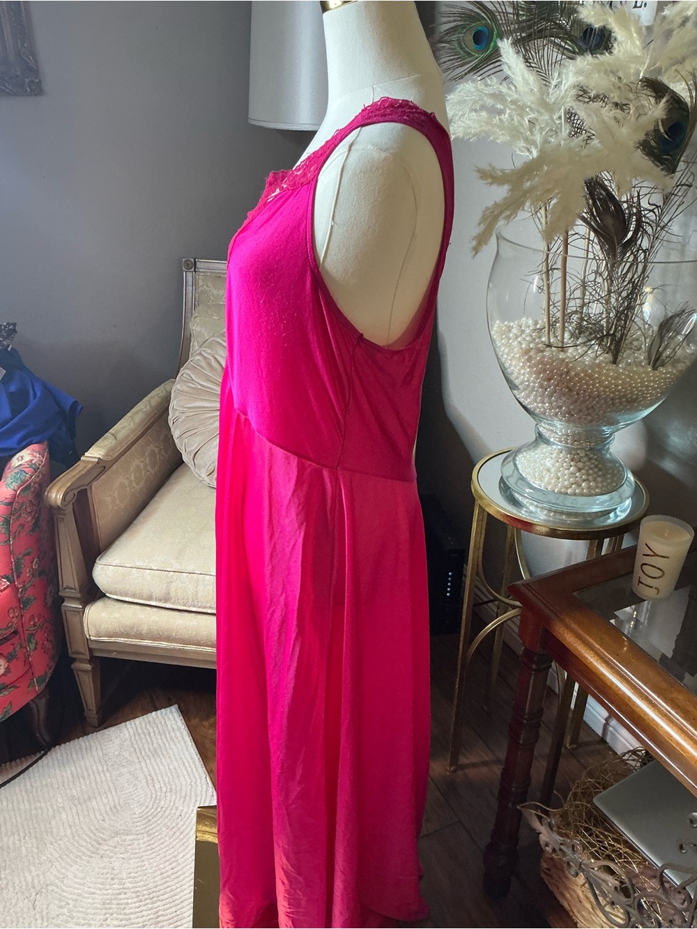 Vtg Plus size Silky Satin Lace Full-Length Nightgown Romantic Cottagecore Barbie - Picture 2 of 5